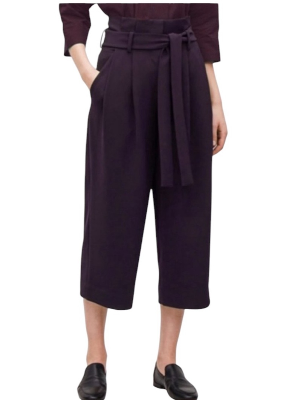 COS high waist cropped wide leg belted paper bag pants Sz 8 excellent condition